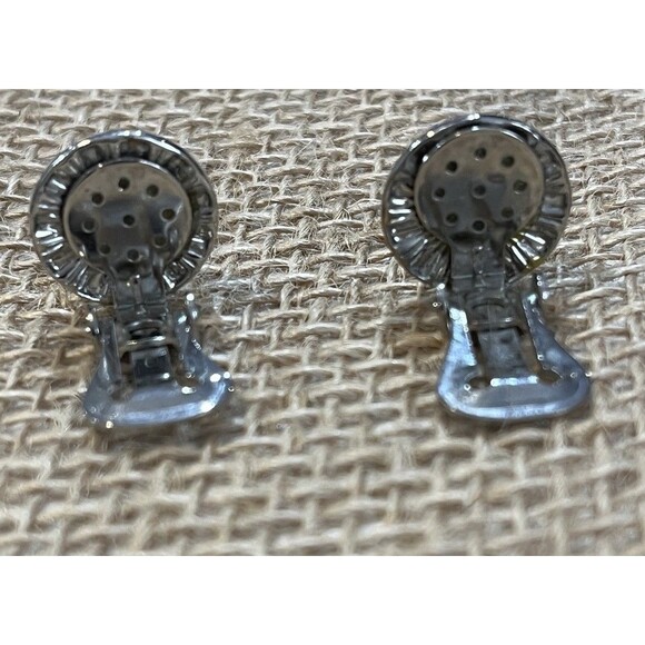 Vtg Faux Crystal Rhinestone Clip On Earrings Costume Jewelry Bling Holiday Party - Picture 6 of 7